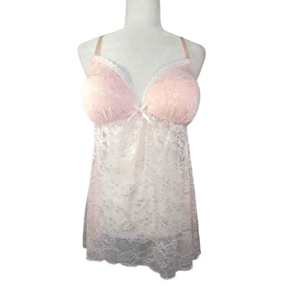 Linea Donatella White Blush Pink Babydoll Chemise Slip Dress Racerback Lingerie
